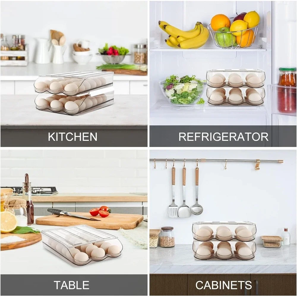 Egg Holder for Fridge, Automatically Rolling Egg Storage Container 2 Rack